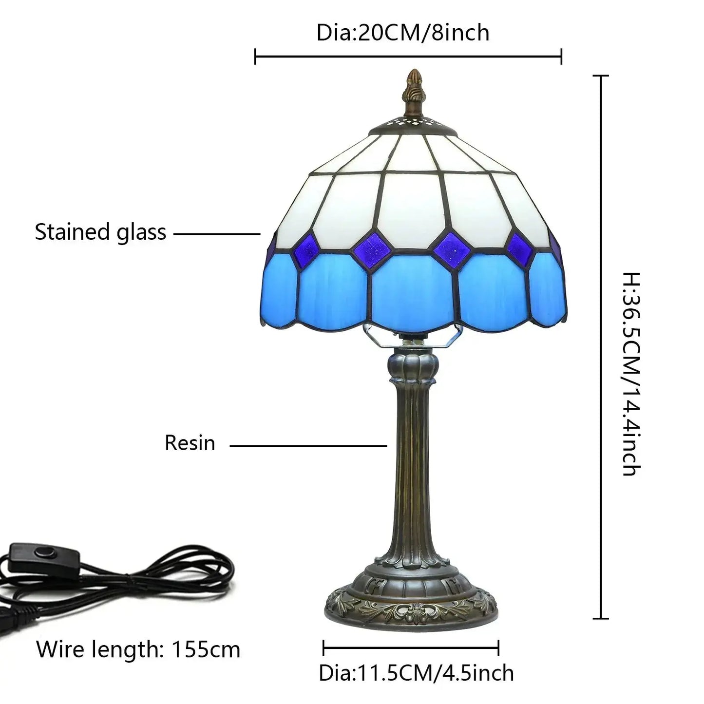 8inch 20cm Blue Stained Glass Small Tiffany Table Lamps Classical Tiffany Lamp