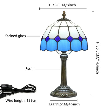 8inch 20cm Blue Stained Glass Small Tiffany Table Lamps Classical Tiffany Lamp