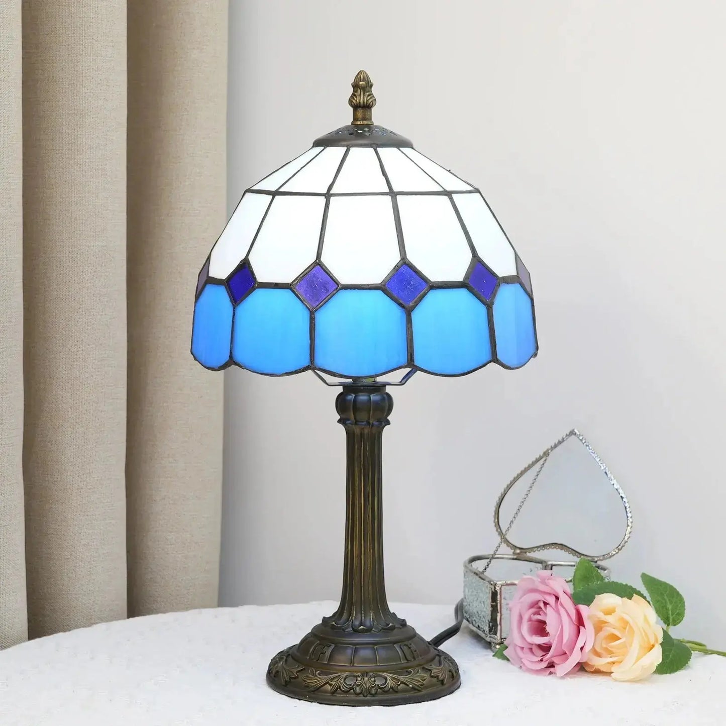 8inch 20cm Blue Stained Glass Small Tiffany Table Lamps Classical Tiffany Lamp