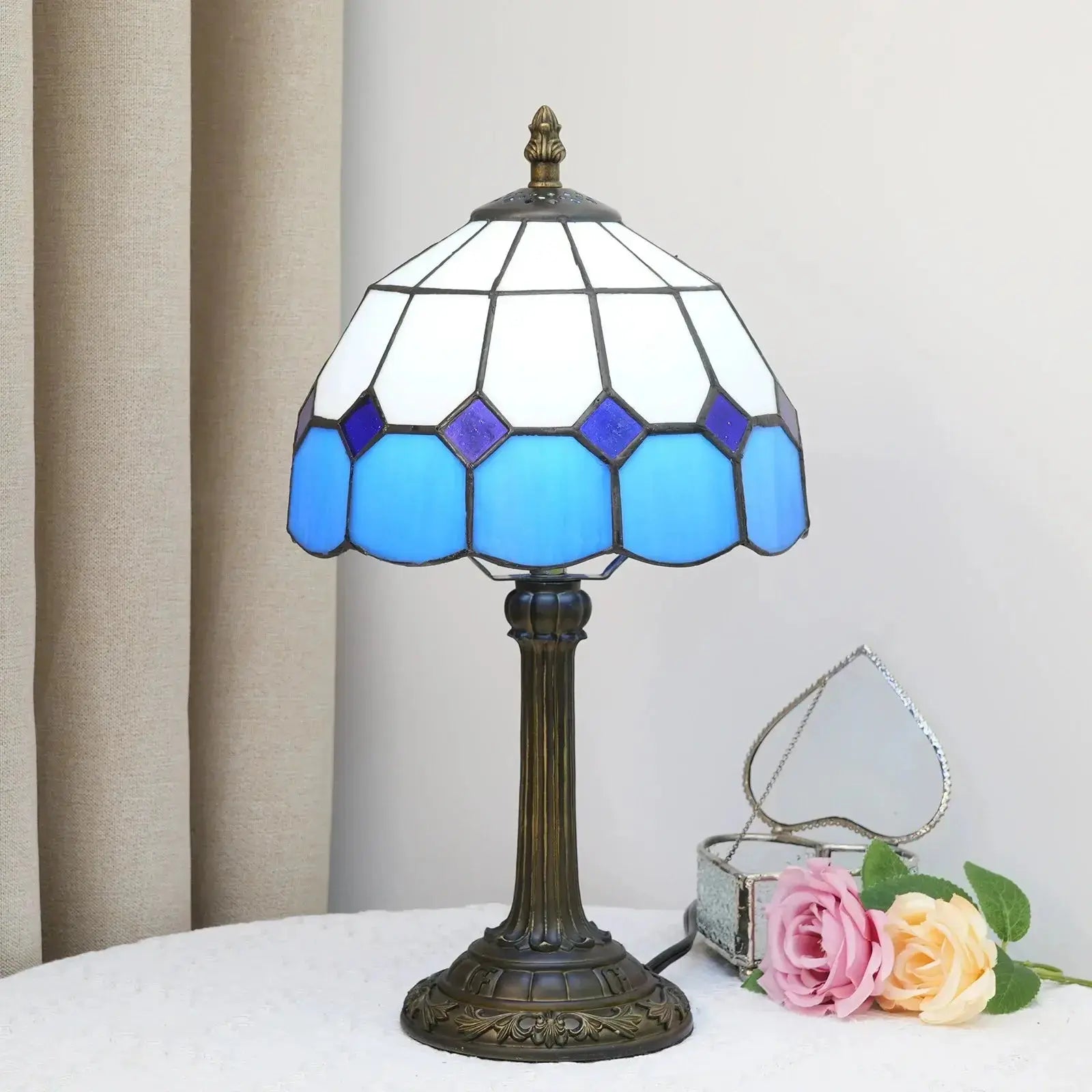 8inch 20cm Blue Stained Glass Small Tiffany Table Lamps Classical Tiffany Lamp