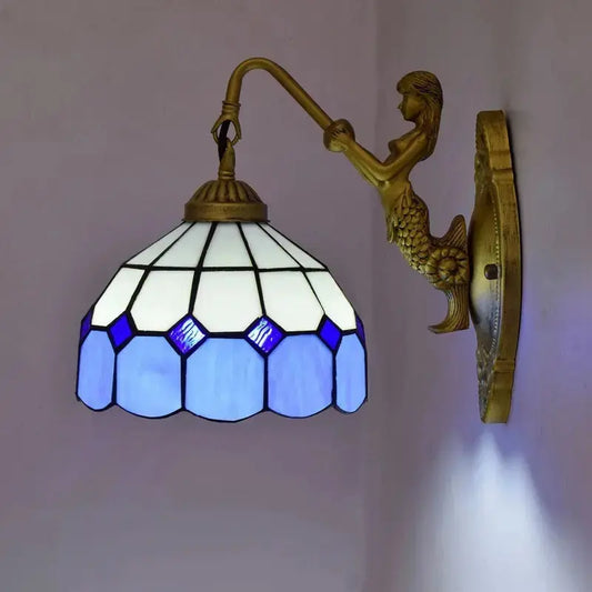 8inch 20cm Small Stained Glass Mediterranean Sea Blue Lampshade Tiffany Wall Lamp Classical Tiffany Lamp
