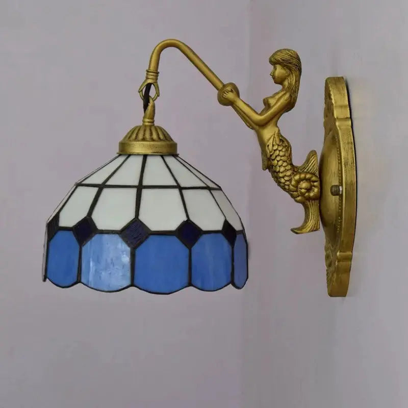 8inch 20cm Small Stained Glass Mediterranean Sea Blue Lampshade Tiffany Wall Lamp Classical Tiffany Lamp