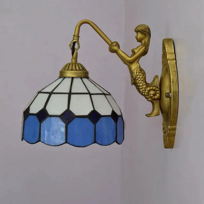 8inch 20cm Small Stained Glass Mediterranean Sea Blue Lampshade Tiffany Wall Lamp Classical Tiffany Lamp