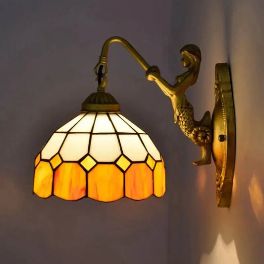 Tiffany Sconce Light Fixtures with Small Stained Glass Orange Lampshade Classical Tiffany Lamp