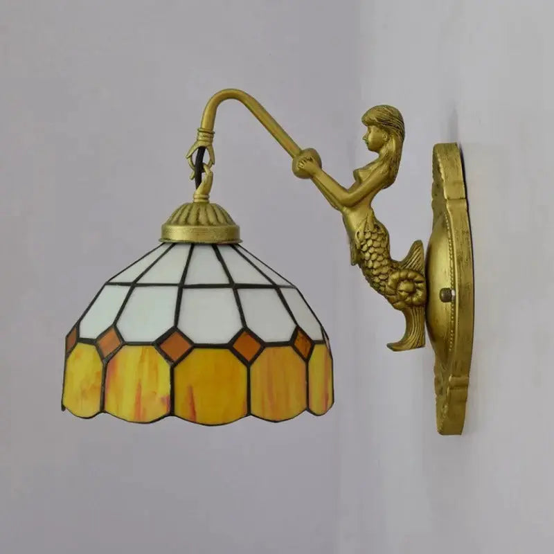 Tiffany Sconce Light Fixtures with Small Stained Glass Orange Lampshade Classical Tiffany Lamp