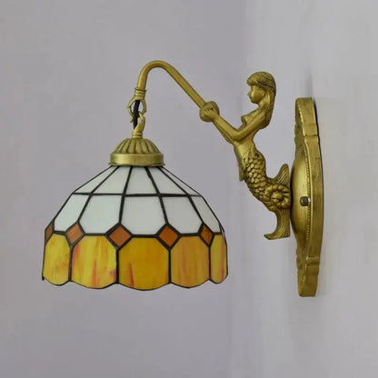 Tiffany Sconce Light Fixtures with Small Stained Glass Orange Lampshade Classical Tiffany Lamp