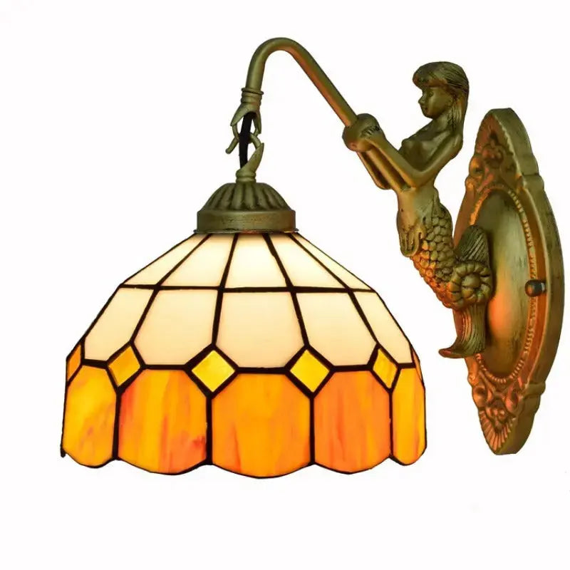 Tiffany Sconce Light Fixtures with Small Stained Glass Orange Lampshade Classical Tiffany Lamp