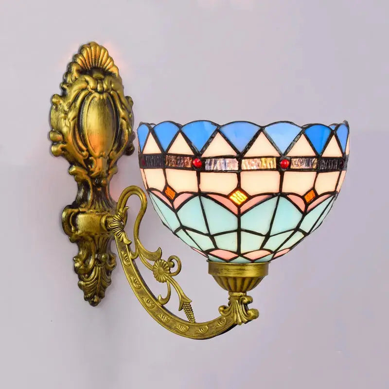 8inch Small Stained Glass Blue Lampshade Tiffany Style Sconces Wall Lamp Classical Tiffany Lamp