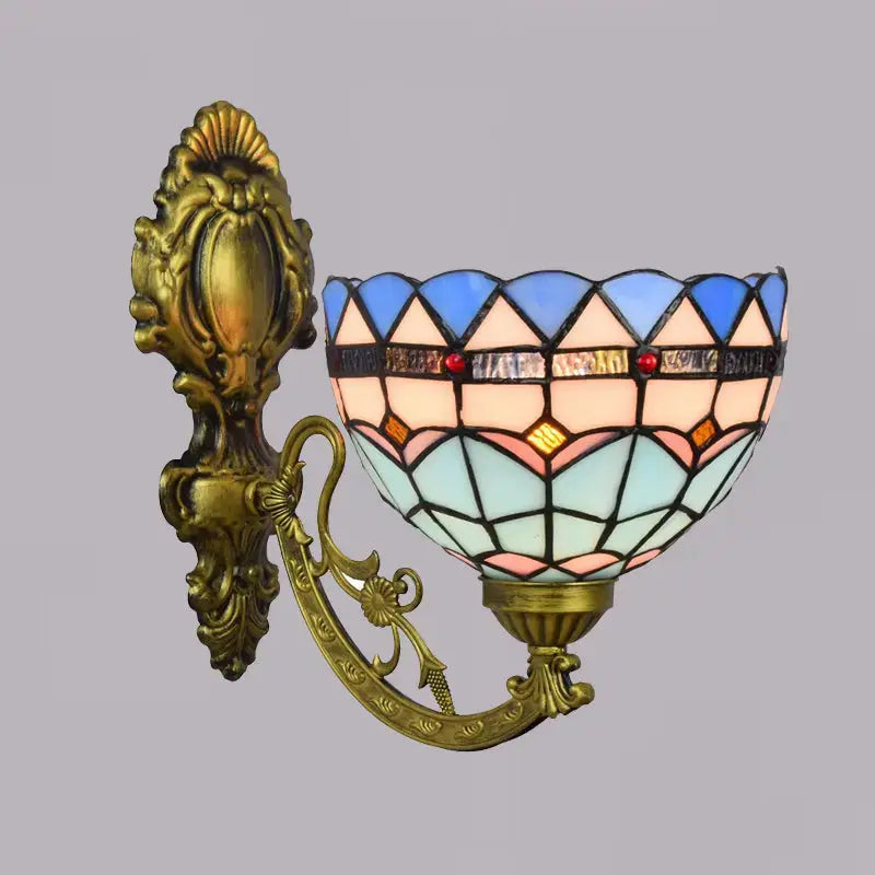 8inch Small Stained Glass Blue Lampshade Tiffany Style Sconces Wall Lamp Classical Tiffany Lamp