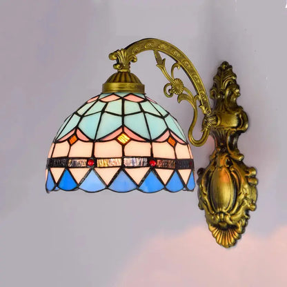 8inch Small Stained Glass Blue Lampshade Tiffany Style Sconces Wall Lamp Classical Tiffany Lamp