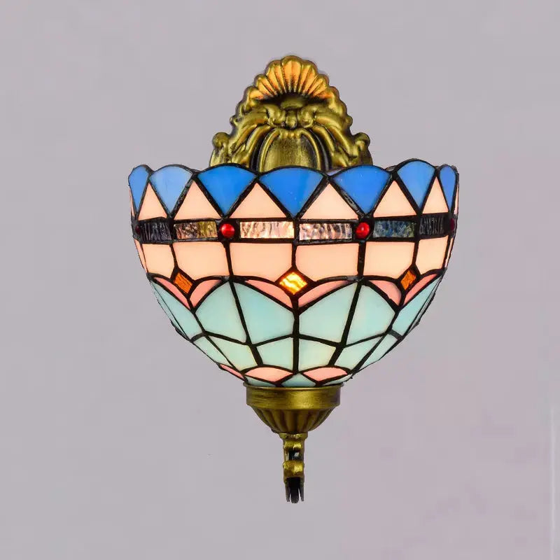 8inch Small Stained Glass Blue Lampshade Tiffany Style Sconces Wall Lamp Classical Tiffany Lamp