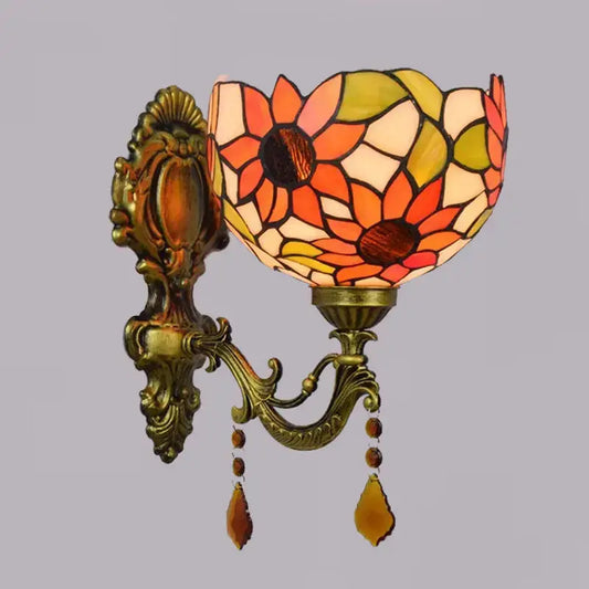 Tiffany Lights Small Stained Glass Sunflower Lampshade Wall Sconce Classical Tiffany Lamp
