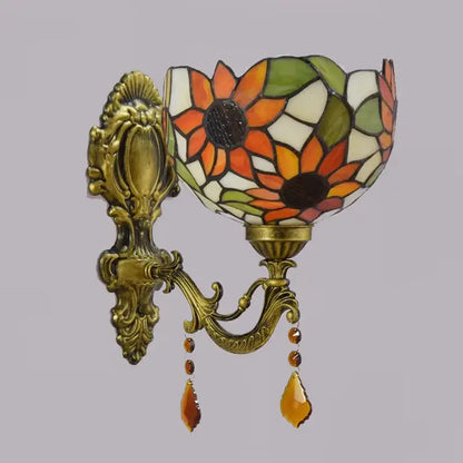 Tiffany Lights Small Stained Glass Sunflower Lampshade Wall Sconce Classical Tiffany Lamp