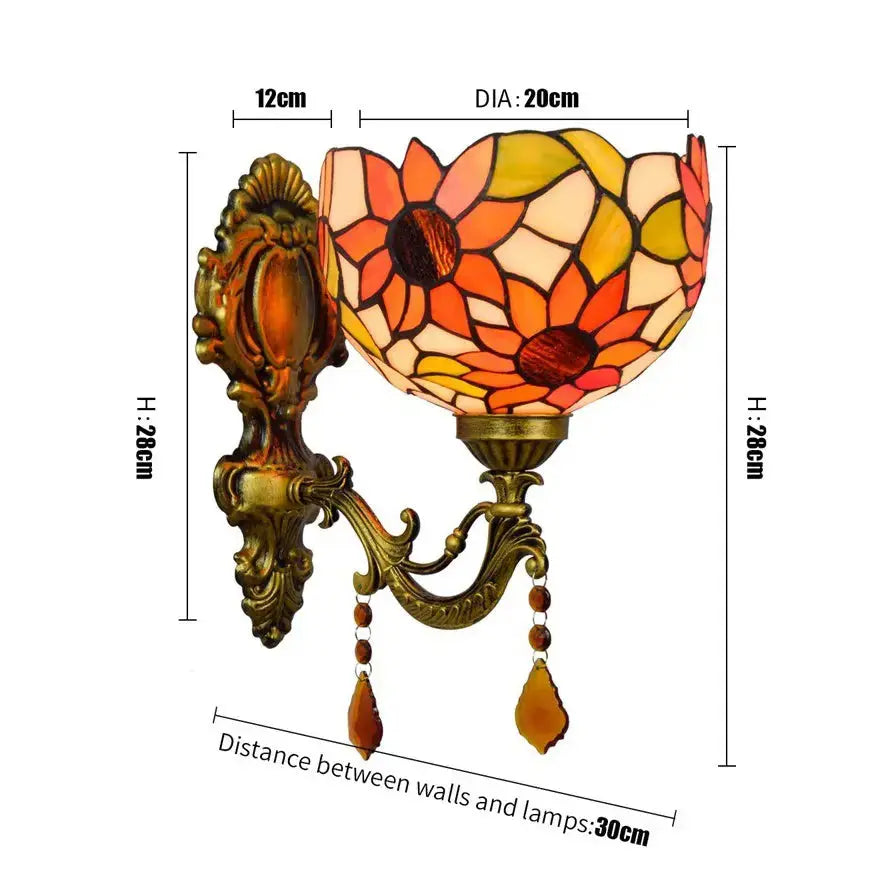 Tiffany Lights Small Stained Glass Sunflower Lampshade Wall Sconce Classical Tiffany Lamp