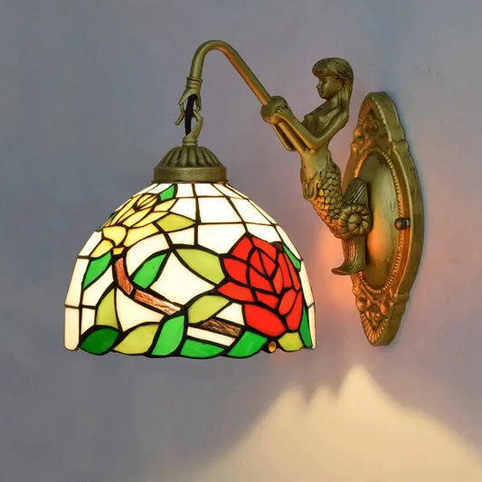 8inch 20cm Small Stained Glass Floral Lampshade Rose Tiffany Lamp Wall Sconce Classical Tiffany Lamp