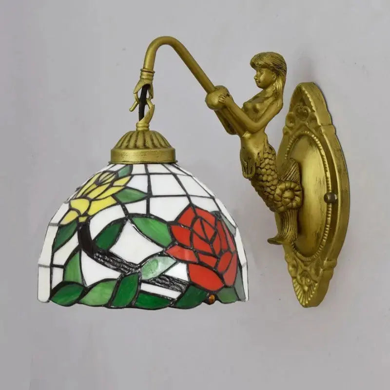 8inch 20cm Small Stained Glass Floral Lampshade Rose Tiffany Lamp Wall Sconce Classical Tiffany Lamp