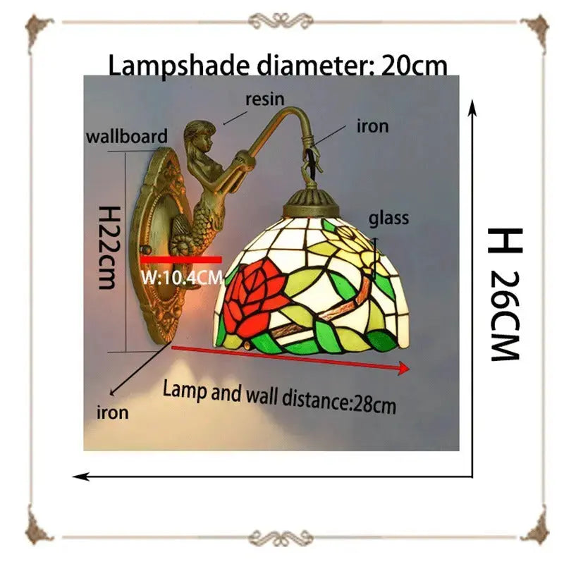 8inch 20cm Small Stained Glass Floral Lampshade Rose Tiffany Lamp Wall Sconce Classical Tiffany Lamp