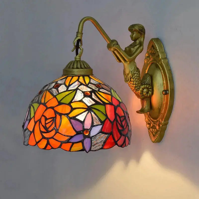 8inch Small Stained Glass Rose Lampshade Tiffany Wall Sconces Lighting Classical Tiffany Lamp