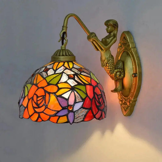 8inch Small Stained Glass Rose Lampshade Tiffany Wall Sconces Lighting Classical Tiffany Lamp