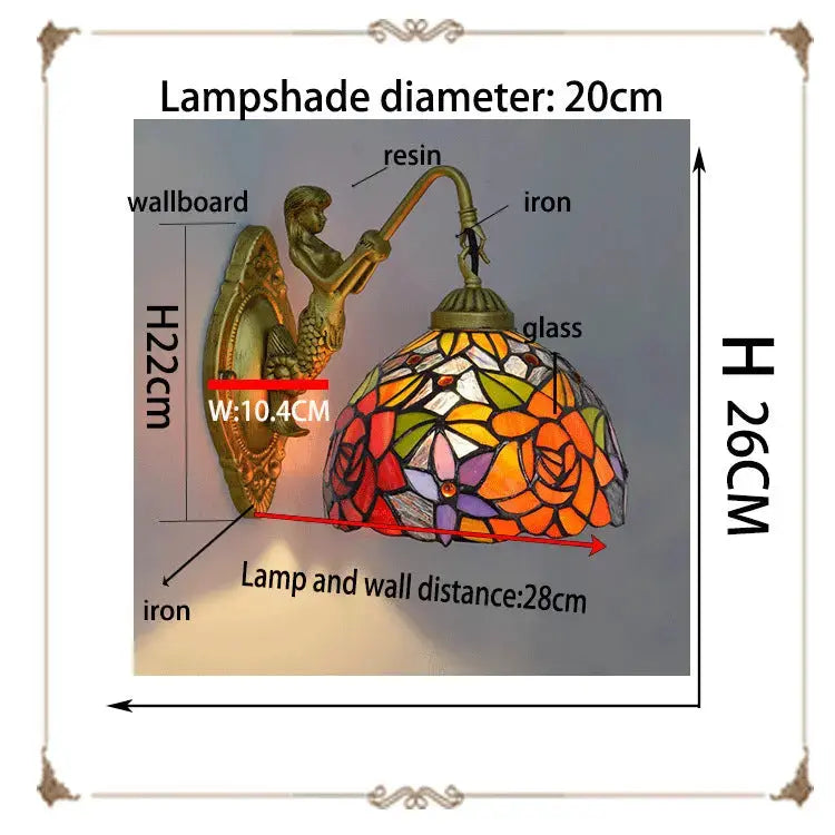 8inch Small Stained Glass Rose Lampshade Tiffany Wall Sconces Lighting Classical Tiffany Lamp