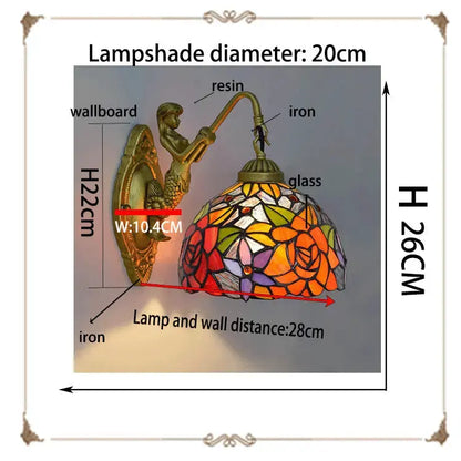 8inch Small Stained Glass Rose Lampshade Tiffany Wall Sconces Lighting Classical Tiffany Lamp