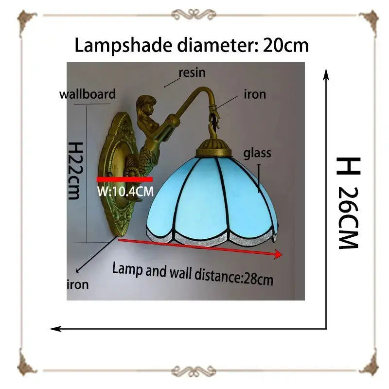 8inch 20cm Stained Glass Lampshade Blue Tiffany Style Lamp Small Wall Sconce Classical Tiffany Lamp