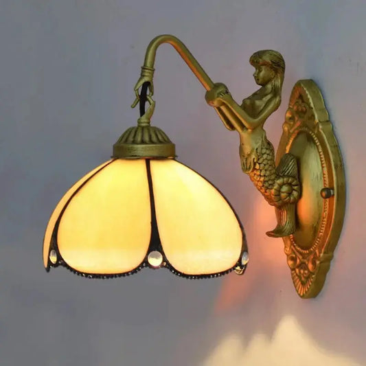 8inch Small Stained Glass Yellow Lampshade Vintage Tiffany Sconce Light Classical Tiffany Lamp