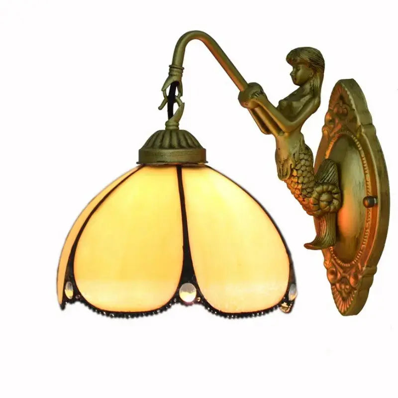 8inch Small Stained Glass Yellow Lampshade Vintage Tiffany Sconce Light Classical Tiffany Lamp