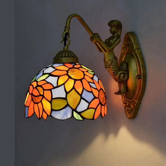 8inch 20cm Small Stained Glass Sunflower Floral Lampshade Tiffany Wall Lamp Classical Tiffany Lamp