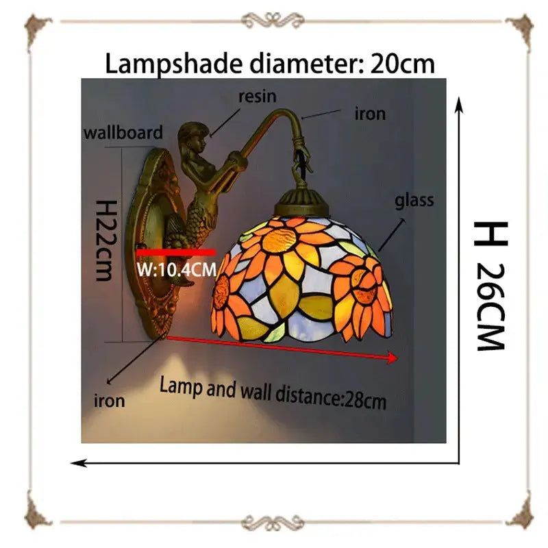 8inch 20cm Small Stained Glass Sunflower Floral Lampshade Tiffany Wall Lamp Classical Tiffany Lamp