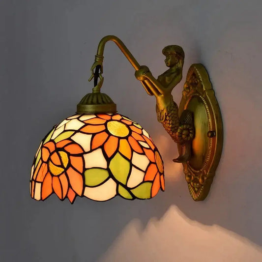 8inch 20cm Small Stained Glass Sunflower Floral Lampshade Tiffany Wall Sconce Classical Tiffany Lamp