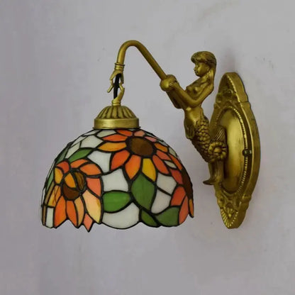 8inch 20cm Small Stained Glass Sunflower Floral Lampshade Tiffany Wall Sconce Classical Tiffany Lamp