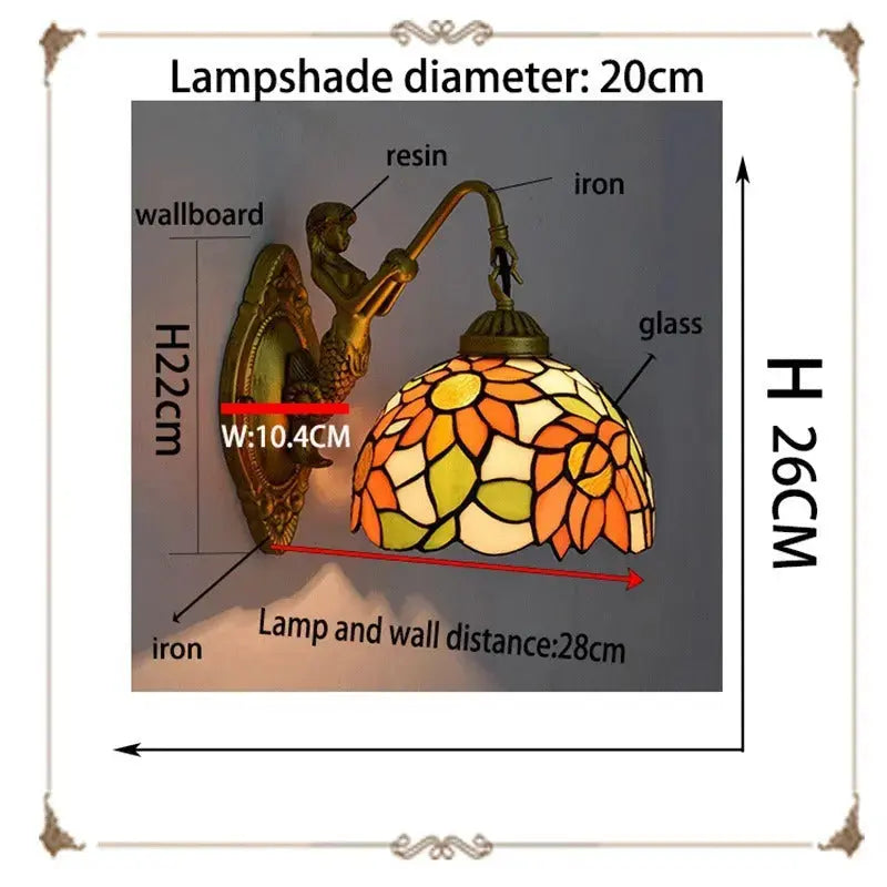 8inch 20cm Small Stained Glass Sunflower Floral Lampshade Tiffany Wall Sconce Classical Tiffany Lamp