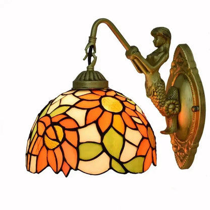 8inch 20cm Small Stained Glass Sunflower Floral Lampshade Tiffany Wall Sconce Classical Tiffany Lamp