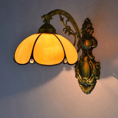 8inch Small Stained Glass Yellow Lampshade Tiffany Sconce Wall Lamp Classical Tiffany Lamp