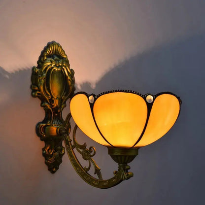 8inch Small Stained Glass Yellow Lampshade Tiffany Sconce Wall Lamp Classical Tiffany Lamp