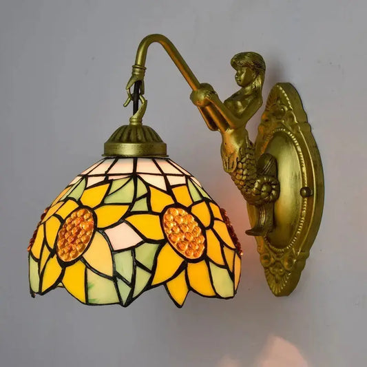 8inch Small Stained Glass Yellow Sunflower Lampshade Tiffany Style Sconces Classical Tiffany Lamp
