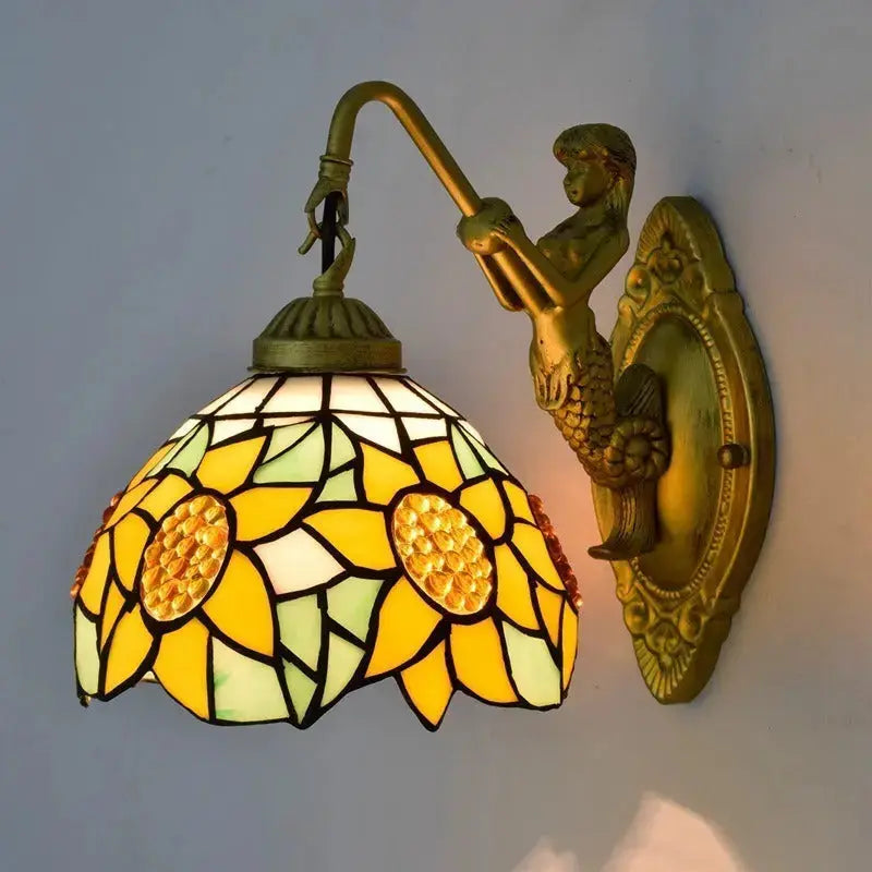 8inch Small Stained Glass Yellow Sunflower Lampshade Tiffany Style Sconces Classical Tiffany Lamp