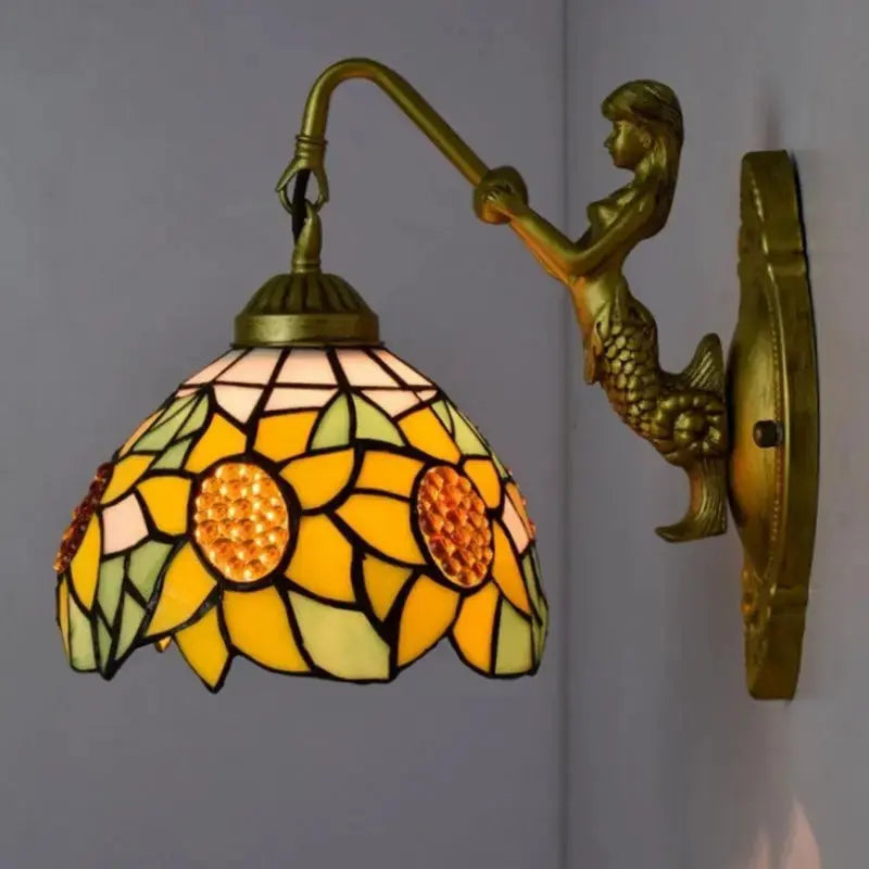8inch Small Stained Glass Yellow Sunflower Lampshade Tiffany Style Sconces Classical Tiffany Lamp