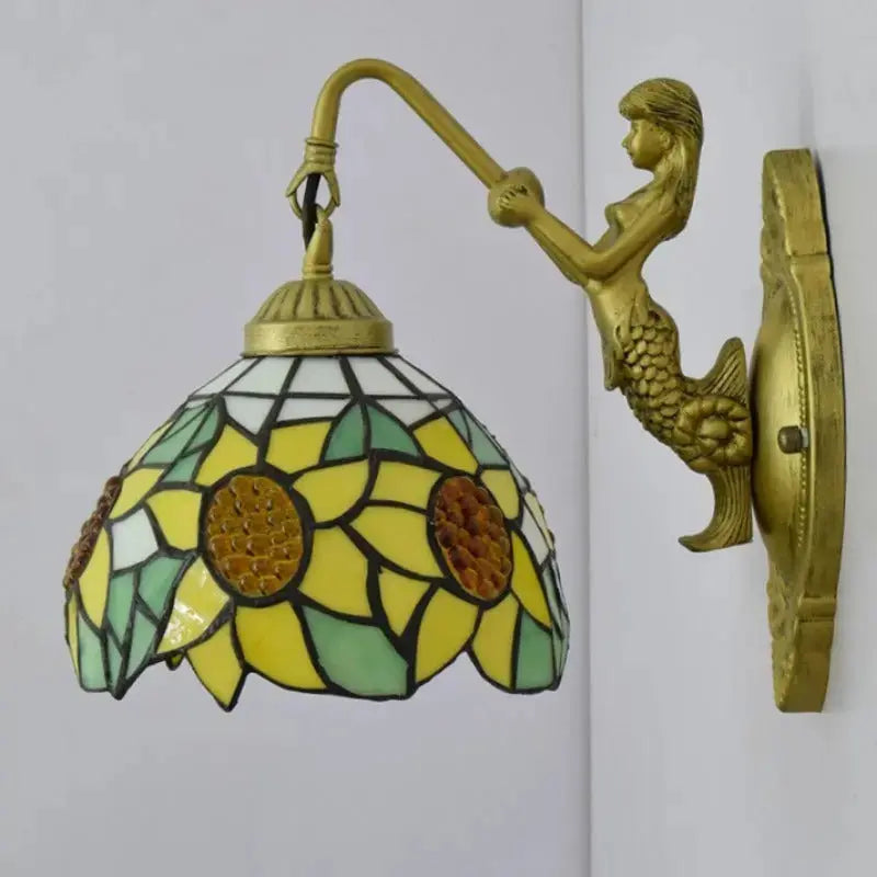 8inch Small Stained Glass Yellow Sunflower Lampshade Tiffany Style Sconces Classical Tiffany Lamp