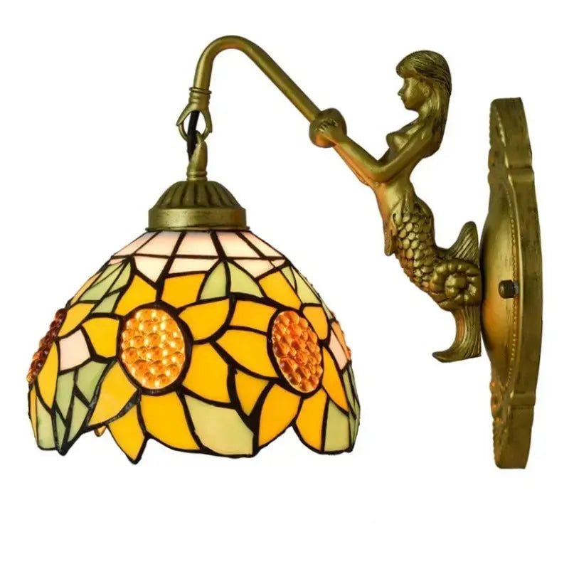 8inch Small Stained Glass Yellow Sunflower Lampshade Tiffany Style Sconces Classical Tiffany Lamp