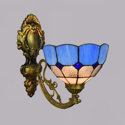 8inch Small Tiffany Style Lamps for Sale Vintage Stained Glass Blue Lampshade Wall Sconce Classical Tiffany Lamp