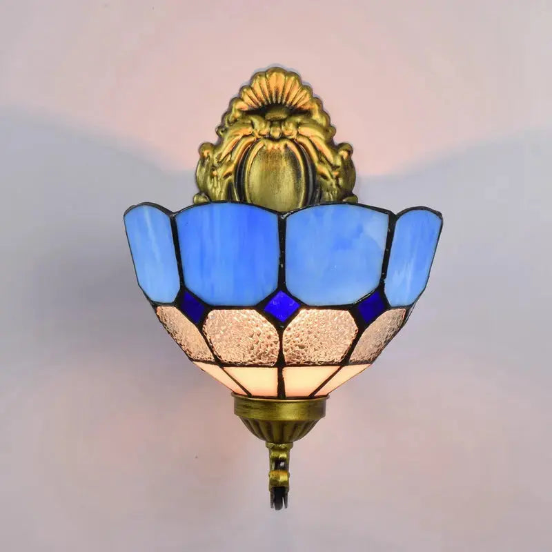 8inch Small Tiffany Style Lamps for Sale Vintage Stained Glass Blue Lampshade Wall Sconce Classical Tiffany Lamp