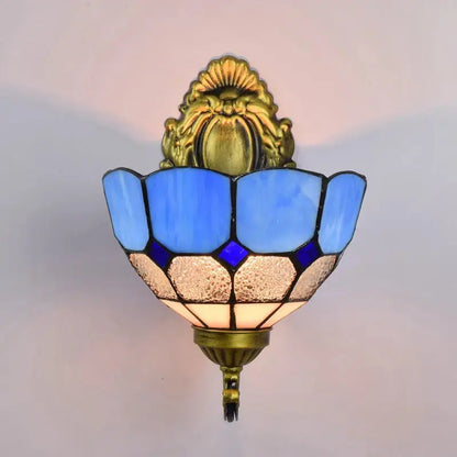 8inch Small Tiffany Style Lamps for Sale Vintage Stained Glass Blue Lampshade Wall Sconce Classical Tiffany Lamp