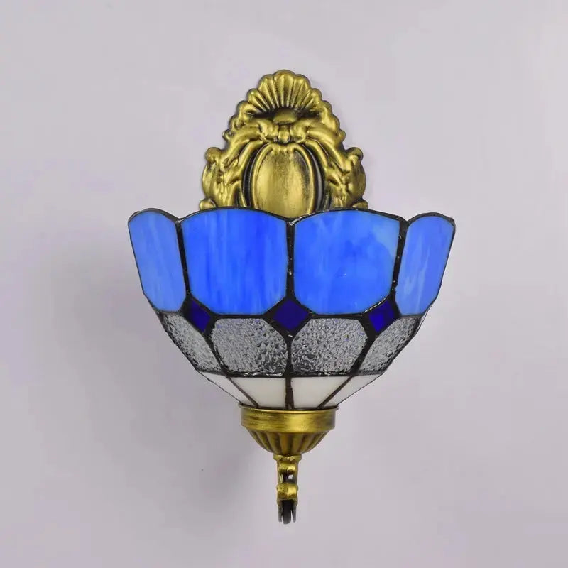 8inch Small Tiffany Style Lamps for Sale Vintage Stained Glass Blue Lampshade Wall Sconce Classical Tiffany Lamp