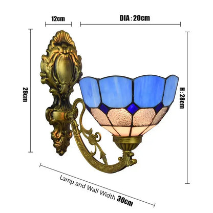 8inch Small Tiffany Style Lamps for Sale Vintage Stained Glass Blue Lampshade Wall Sconce Classical Tiffany Lamp