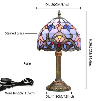 8inch Stained Glass Baroque Lampshade Tiffany Table Lamp Blue Desk Light Classical Tiffany Lamp