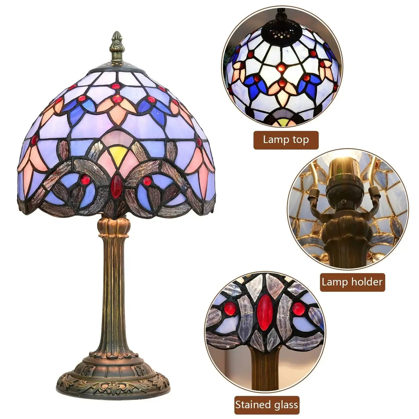 8inch Stained Glass Baroque Lampshade Tiffany Table Lamp Blue Desk Light Classical Tiffany Lamp