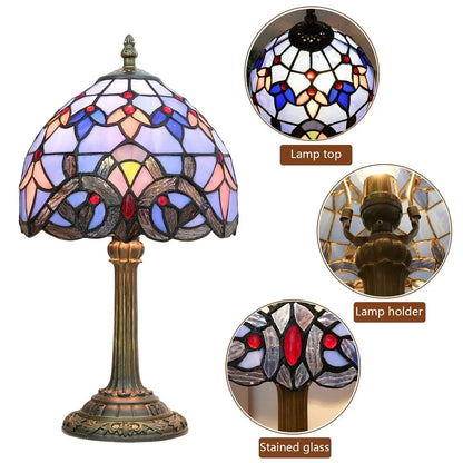 8inch Stained Glass Baroque Lampshade Tiffany Table Lamp Blue Desk Light Classical Tiffany Lamp