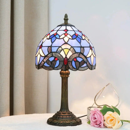 8inch Stained Glass Baroque Lampshade Tiffany Table Lamp Blue Desk Light Classical Tiffany Lamp